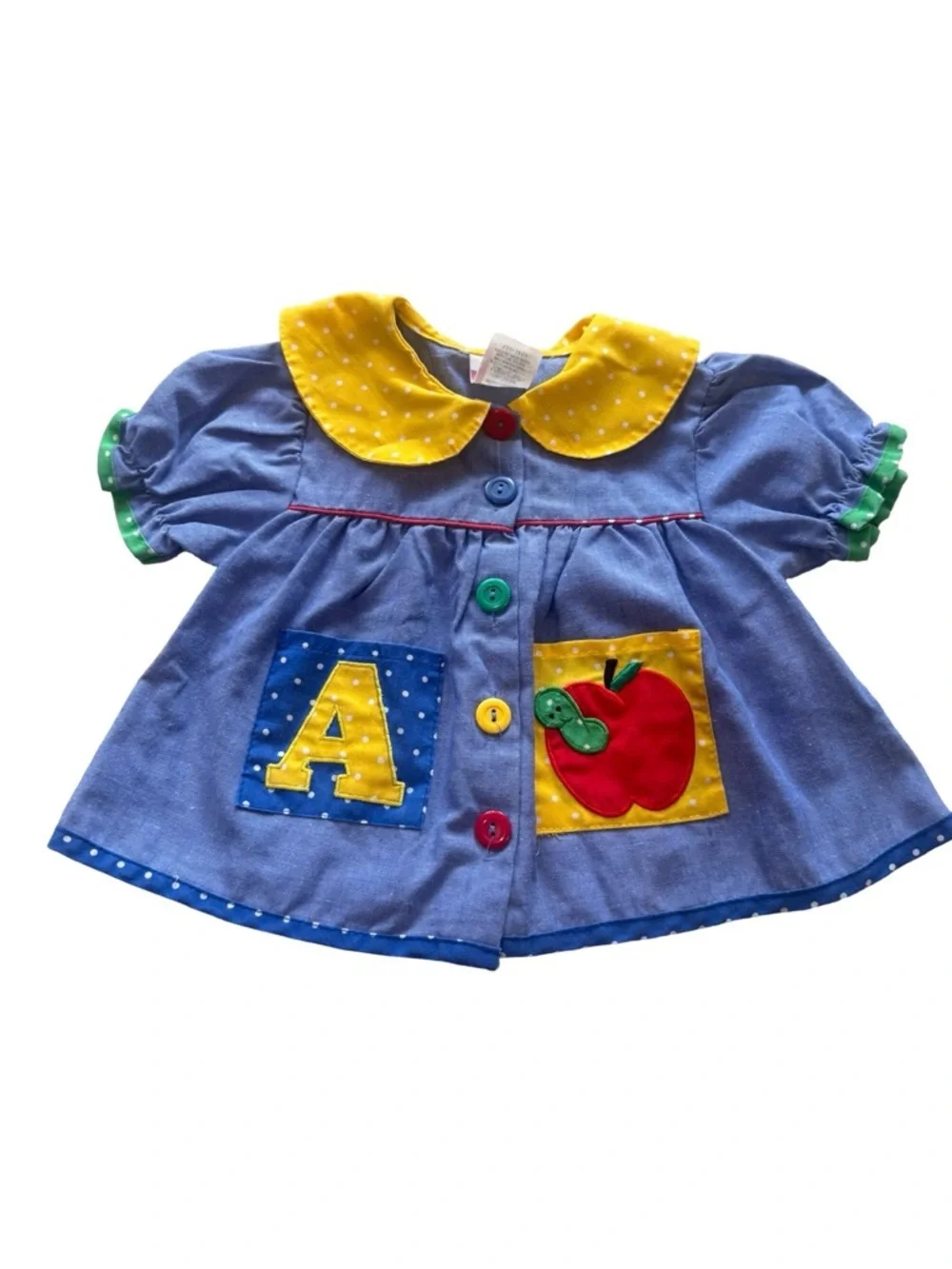 Vintage Baby 2 Piece Outfit Set 3-6 Months ABC Apple Patch Peter Pan Collar
